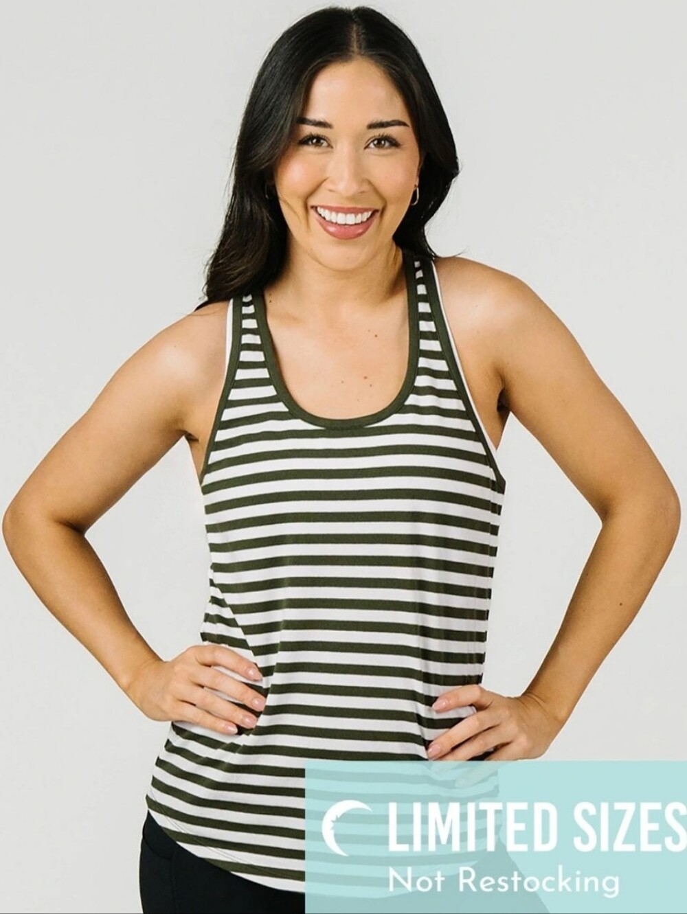 Like New Zyia Green Stripe Nuala Tank